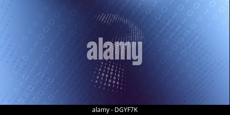 Un punto interrogativo in codice binario contro un gradiente dello sfondo Foto Stock