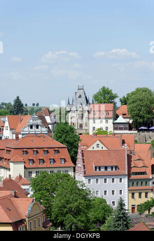 Vista della porta della città dalla torre della Frauenkirche, la chiesa di Nostra Signora, Meissen, Sassonia Foto Stock