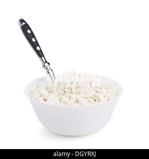 Cottage cheese isolati su sfondo bianco Foto Stock