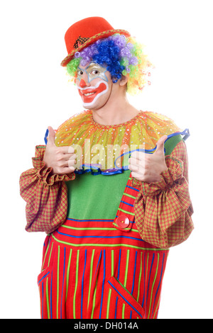Ritratto di un felice clown. Isolato su bianco Foto Stock