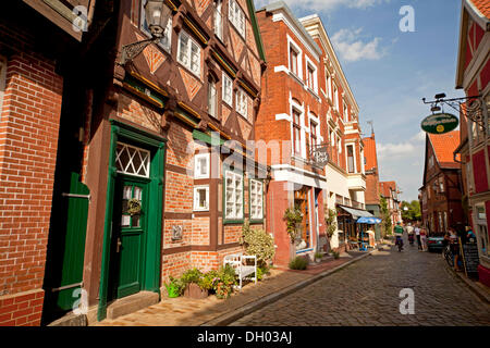 Tipiche case a graticcio nella città vecchia di Lauenburg Elba Lauenburg distretto, Schleswig-Holstein Foto Stock