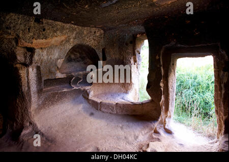 La cucina di un inizio di monastero cristiano di zelve, Cappadocia, Turchia Foto Stock