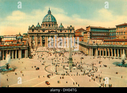 Foto storiche da circa 1930, Basilica di San Pietro e la Basilica di San Pietro, Piazza San Pietro, il Vaticano, Roma, Lazio Foto Stock