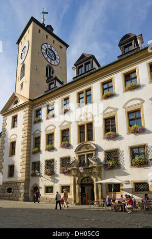 La torre del municipio, Old Town Hall, la città vecchia di Ratisbona, Alto Palatinato, Bavaria Foto Stock