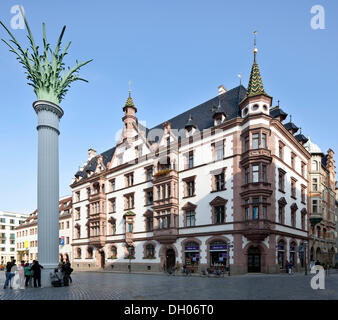 Edificio Predigerhaus, Nikolaisaeule pilastro, in memoria del Leipzig lunedì dimostrazioni, Leipzig, in Sassonia, PublicGround Foto Stock