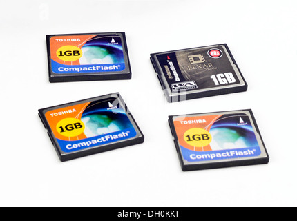 Quattro schede di memoria compact flash Foto Stock