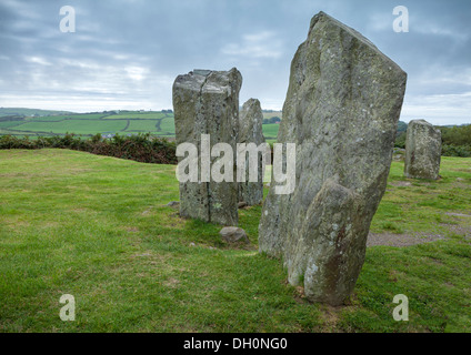 Contea di Cork, Irlanda: pietre permanente del Drombeg stone circle risalente 1100-800 BC, vicino Glandore Foto Stock