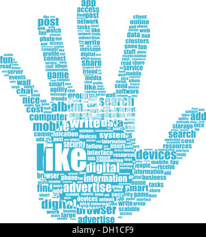 Lke simbolo mano con tag cloud di word Foto Stock