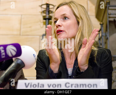 Monaco di Baviera, Germania. 29 ott 2013. L'ex Green presidentessa del parlamentare comitato sportivo, Viola von Cramon partecipa a una conferenza stampa della bavarese del partito dei Verdi sulla questione "sì alla casa, no a Olympia a Monaco di Baviera, Germania, il 29 ottobre 2013. Il 10 novembre 2013, il referendum su un altro Monaco di Baviera Olimpiadi sono previste. Foto: INGA KJER/dpa/Alamy Live News Foto Stock