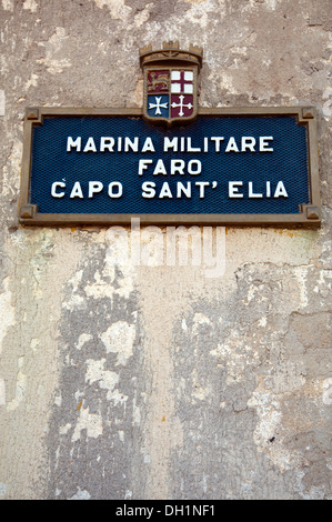 Faro di Capo Sant'Elia faro firmare in San Bartolomeo in Sardegna Foto Stock