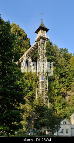 Sollevare Sendigs al Elbhang hill, Svizzera Sassone, patrimonio mondiale Unesco - sito naturale, Svizzera Sassone, Bad Schandau Foto Stock