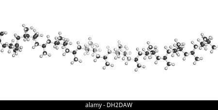 Polipropilene (polipropilene, PP) plastica, struttura chimica - frammento lineare (dettaglio). Gli atomi sono rappresentati come sfere Foto Stock