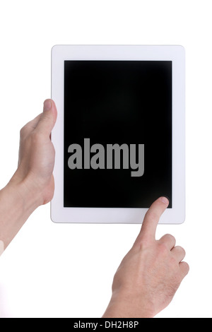 Hands Holding a Tablet Touch Computer Foto Stock