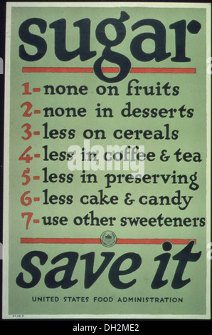 Lo zucchero. 1- nessuno sui frutti, 2- nessuno nei dessert, 3- meno sui cereali, 4- meno di caffè o di tè, 5- meno nel preservare, 6- l 512507 Foto Stock