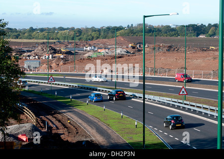 Dall'Aeroporto di Birmingham pista estensione, deviato A45 Road, Birmingham, Regno Unito Foto Stock