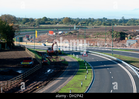 Dall'Aeroporto di Birmingham pista estensione, deviato A45 Road, Birmingham, Regno Unito Foto Stock