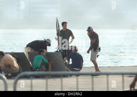Hong Kong, Cina. 27 ott 2013. Mark Wahlberg si vede sul set le riprese "Transfomers 4: Età di estinzione" di Hong Kong, Cina domenica 27 ottobre, 2013. © TopPhoto/Alamy Live News Foto Stock