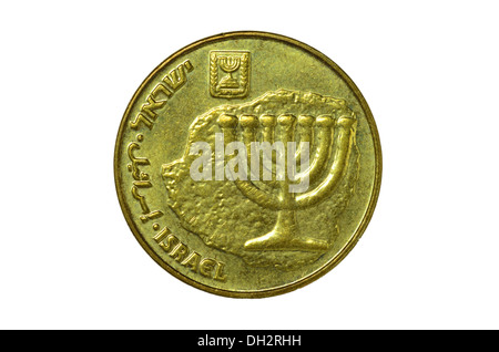 10 Nuovo israeliano Agora coin isolati su sfondo bianco Foto Stock