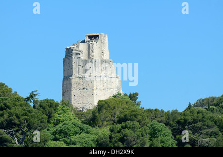 Roman Tour Magne o torre Magne in Jardins de la Fontaine Nimes Francia Foto Stock