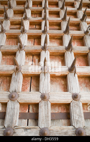 Porta di legno di un fortilizio, Chittorgarh, Rajasthan, India Foto Stock