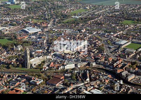 Vista aerea di Boston, Lincolnshire incluso il famoso St Botolph's Chiesa - il "Boston moncone' Foto Stock