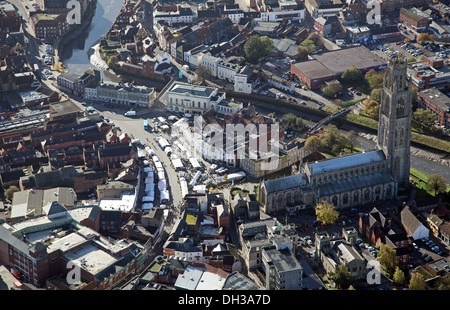 Vista aerea di Boston, Lincolnshire incluso il famoso St Botolph's Chiesa - il "Boston moncone' Foto Stock