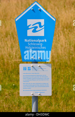 Segno "Nationalpark Wattenmeer Schleswig-Holsteinisches' o 'Schleswig-Holstein Wadden Sea National Park" Foto Stock
