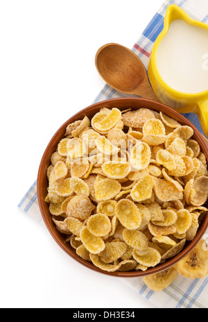 Ciotola di corn flakes isolato su sfondo bianco Foto Stock