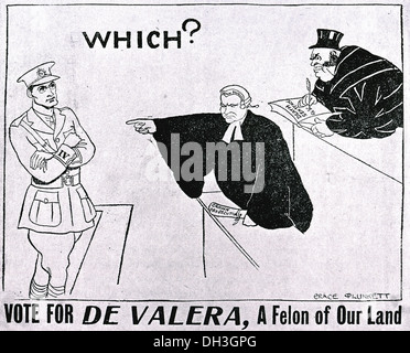 EAMON de Valera (1882-1975) a sinistra in cartoon poster per la East Clare dalla rielezione del luglio 1917 - vedere la descrizione riportata di seguito Foto Stock