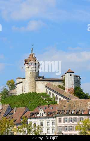 Fortezza Munot sopra il centro storico della città di Sciaffusa, Altstadt Schaffhausen, Sciaffusa, Cantone di Sciaffusa Foto Stock