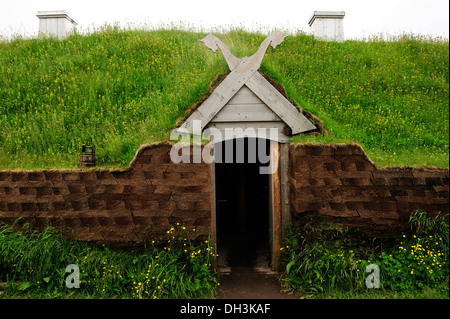 Primo insediamento vichingo sul continente americano, circa 1000 anni fa, l'Anse aux Meadows, Terranova, Canada, America del Nord Foto Stock