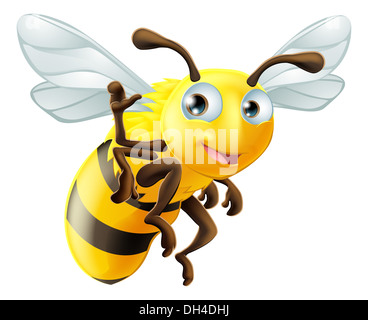 Un simpatico cartoon bee mascotte sventolando Foto Stock