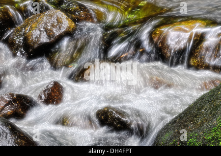 Nebulizzazione di acqua tra le pietre Foto Stock