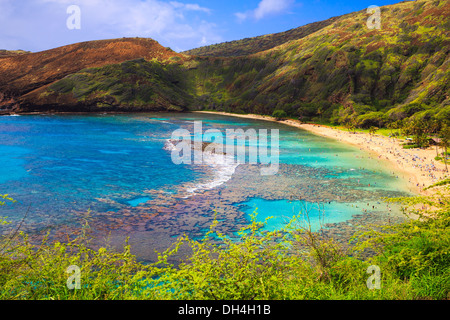 Hanauma Bay, Oahu, Hawaii - noto per lo Snorkeling Foto Stock