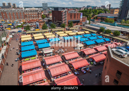 Vista aerea di Leeds Kirkgate mercato all'aperto. PHILLIP ROBERTS Foto Stock