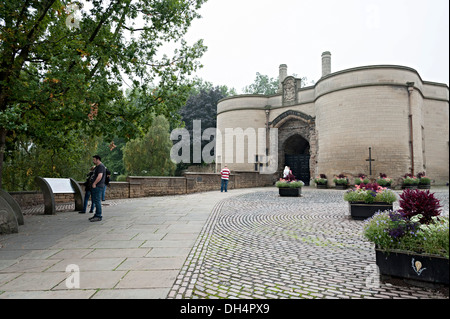 Ingresso al castello di Nottingham vicino a Robin Hood studio Foto Stock