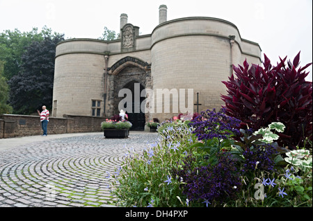 Ingresso al castello di Nottingham vicino a Robin Hood studio Foto Stock