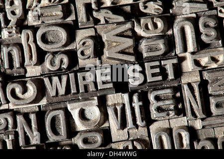 Il vecchio delle lettere al piombo formando il termine filo impostato Foto Stock