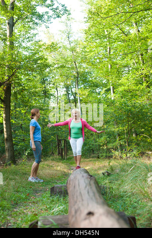 Delle donne che esercitano su di un outdoor percorso fitness Foto Stock