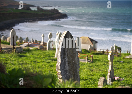 Cimitero sopra Porthmeor Beach di St Ives Cornwall Regno Unito Inghilterra Gran Bretagna Foto Stock