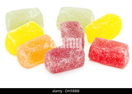 Diverse le gelatine di frutta su sfondo bianco Foto Stock