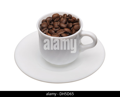 Tazza bianca con i chicchi di caffè Foto Stock