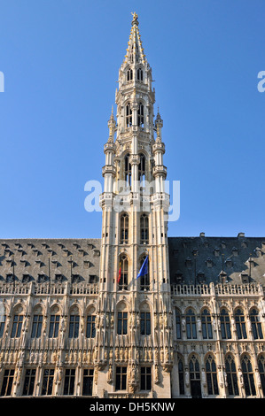 Municipio, torre gotica, Grand Place Bruxelles, Belgio, Benelux, Europa Foto Stock