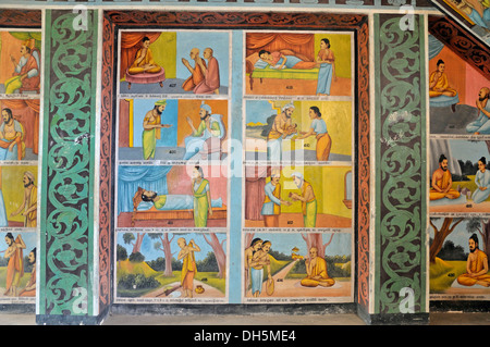 Buddista dipinti a muro per l istruzione religiosa, Wewurukannala Vihara Temple, Dikwella, Sri Lanka, Asia PublicGround Foto Stock