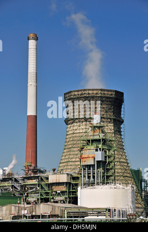 Pile di sfiato e del bruciatore, Rheinland Raffinerie-Werk Nord raffineria Shell, Germania, la raffineria di petrolio, Godorf vicino a Wesseling Foto Stock