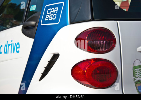 Auto elettriche E-smart electric drive da Smart, carsharing progetto CAR2Go, Blaustein, Svevo, Baden-Wuerttemberg Foto Stock