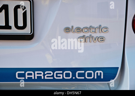 Auto elettriche E-smart electric drive da Smart, carsharing progetto CAR2Go, Blaustein, Svevo, Baden-Wuerttemberg Foto Stock
