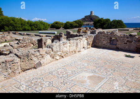 Rovine di Nora pavimento a mosaico nel sud della Sardegna Foto Stock