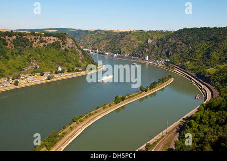 Escursione barche, Fiume Reno curve, Lorelei, la Gola del Reno, San Goarshausen, Renania-Palatinato, Germania Foto Stock