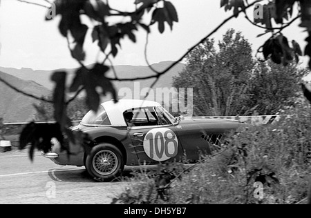 Timo Makinen-Paul Hawkins' Austin Healey 3000 racing in Targa Florio, Sicilia 1965. Foto Stock